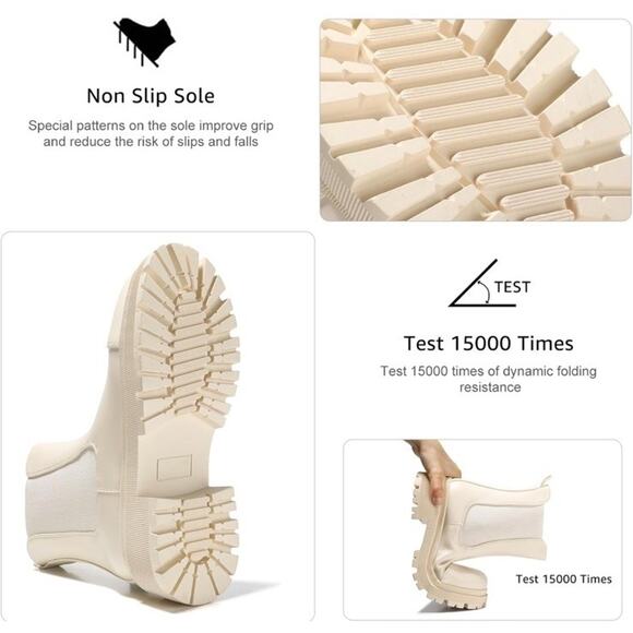 Bacia Chelsea Ankle Boots Women Lug Sole Chunky Heel Slip On Booties Beige White - Picture 6 of 7